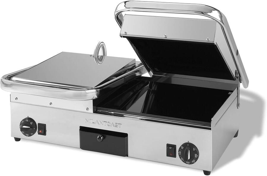 Contactgrill Dubbel Geribd 3200 W Vermogen Glas Keramiek Materiaal 48x64x21 cm Afmetingen Dubbele Grillplaat