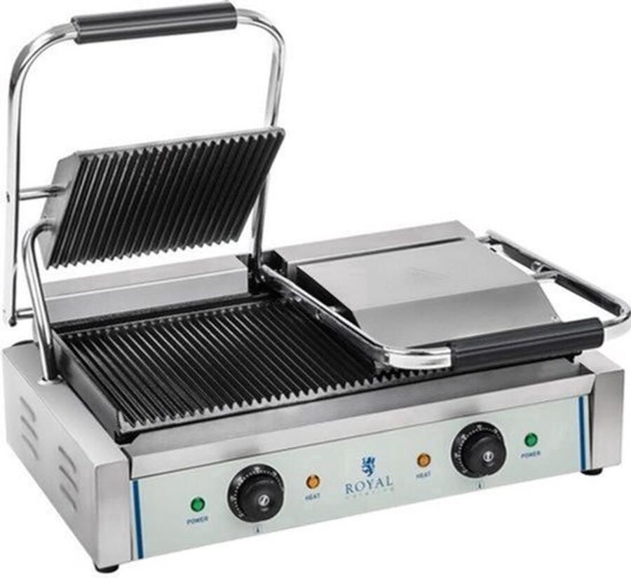Contactgrill – Dubbele Grill – Panini Grill – Tosti Apparatuur – Grill Apparaat – Emailleren Gietijzeren Grillplaten – Instelbare Hoogte
