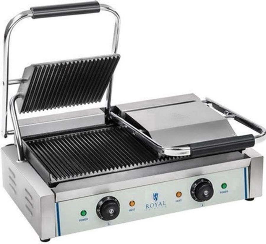 Contactgrill – Dubbele Grill – Panini Grill – Tosti Apparatuur – Grill Apparaat – Emailleren Gietijzeren Grillplaten – Instelbare Hoogte