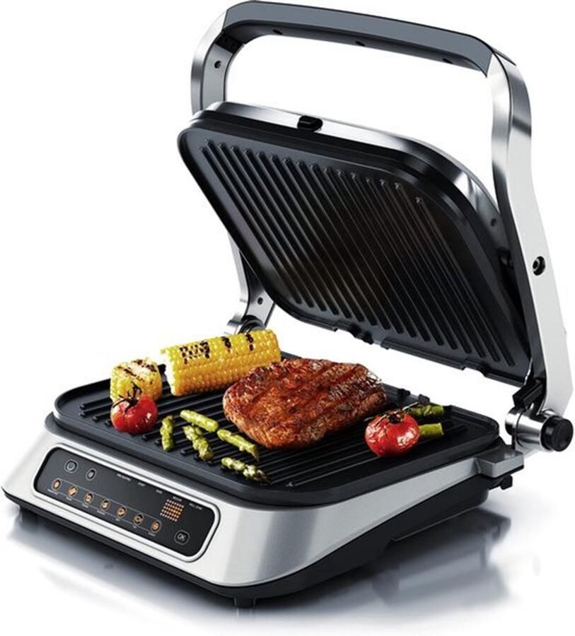 Contactgrill Elektrische Grill 1900 W Vermogen 32x38x16 cm Afmetingen Roestvrij Staal Voor Vlees En Vis Bereiding