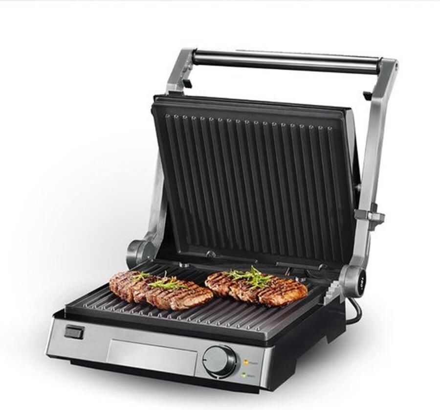 Contactgrill Elektrische Grill 2000 W Vermogen 41x40x20 cm Afmetingen RVS Materiaal Rookvrij Voor Vis Groenten Vlees