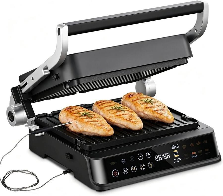 Contactgrill Elektrische grill Gerechten bereiden 280°C sear-functie 6 programma's Zwart
