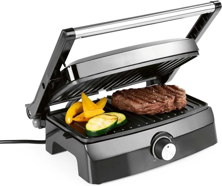 Contactgrill Elektrische grill Vetarm eten Traploos instelbaar 23x14.5 cm platen Transparant