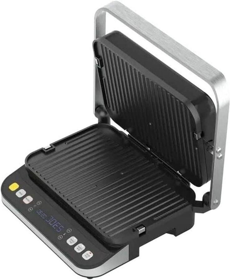 Contactgrill Elektrische Grillplaat Snel Grillen Dubbelzijdig Platen 32x22 cm Oven Zilver Zwart