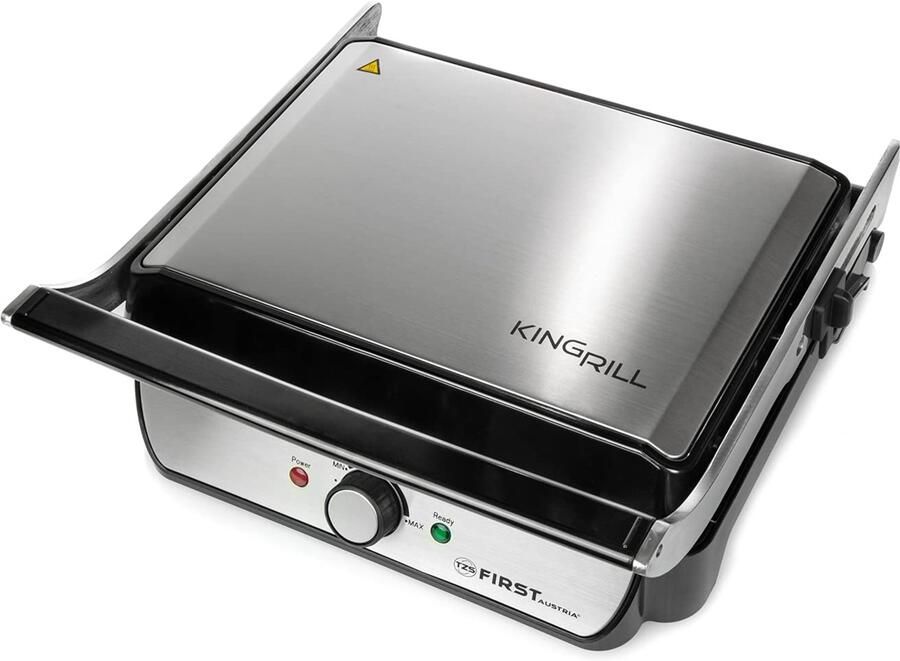 Contactgrill Elektrische Tafelgrill 2000 Watt Vermogen 39x37x12 cm Afmetingen Roestvrij Staal Voor Vlees En Groenten