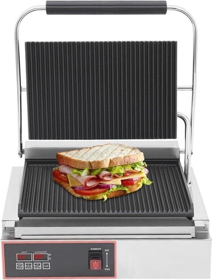 Contactgrill en sandwichmaker XXL-tafelgrill Voor snelle maaltijden LED-temperatuurregelaar Platen 34x23cm Zilver zwart