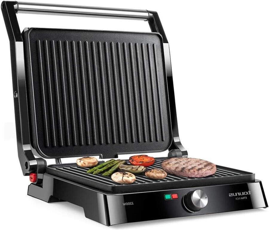 Contactgrill Grillplaat Bakplaat Gerechten Bereiden Automatisch Aanpassende Plaat 29 x 23 cm Zwart