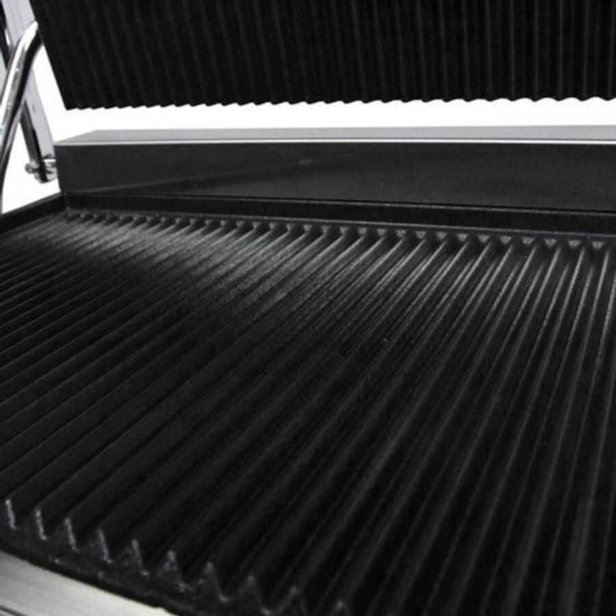 Contactgrill Panini Grill 2200 W Vermogen 2 Geribbelde Platen Metaal Zwart Voor Broodjes En Groenten