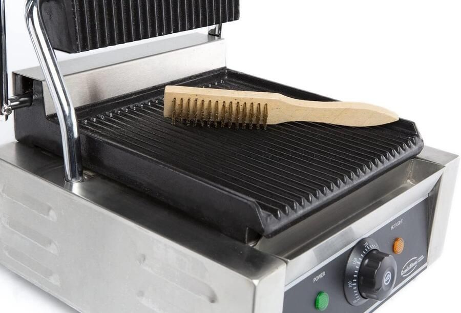 Contactgrill Panini grill Professioneel grillen Geribbelde plaat 320 x 410 mm Zilver