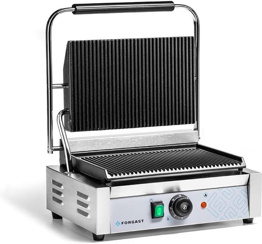 Contactgrill Panini grill Snel grillen Gietijzeren platen 50-300 graden Zilver