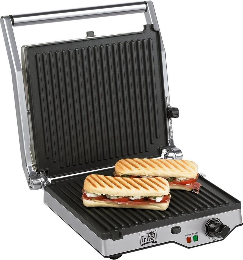 Elektrische Grill Contactgrill Panini Maker Lekker Grillen 3-in-1 Multifunctioneel 29x26cm Grilloppervlak Inox
