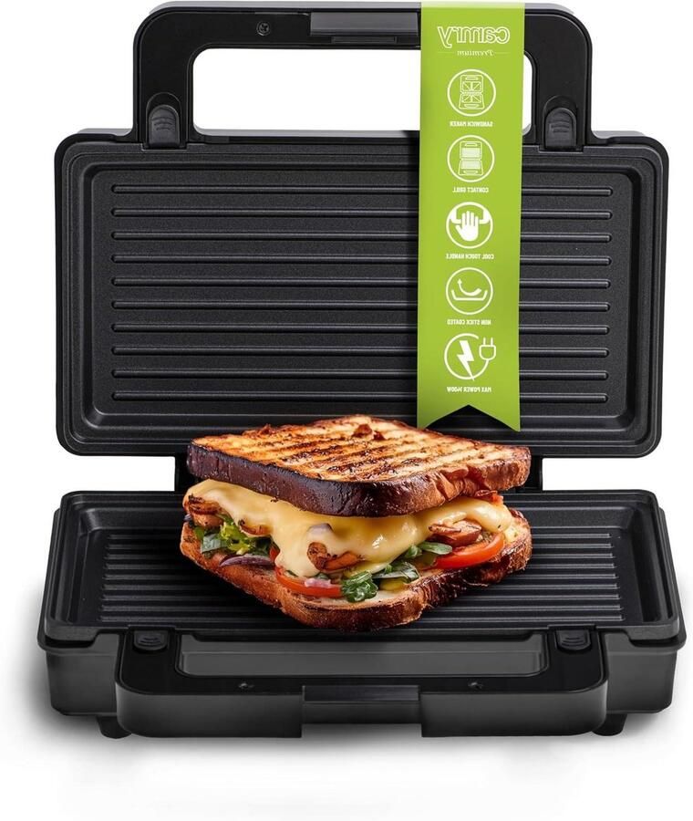 Contactgrill Panini Maker Snacks Bereiden 3 Wisselbare Platen 1400 Watt Zilver Zwart