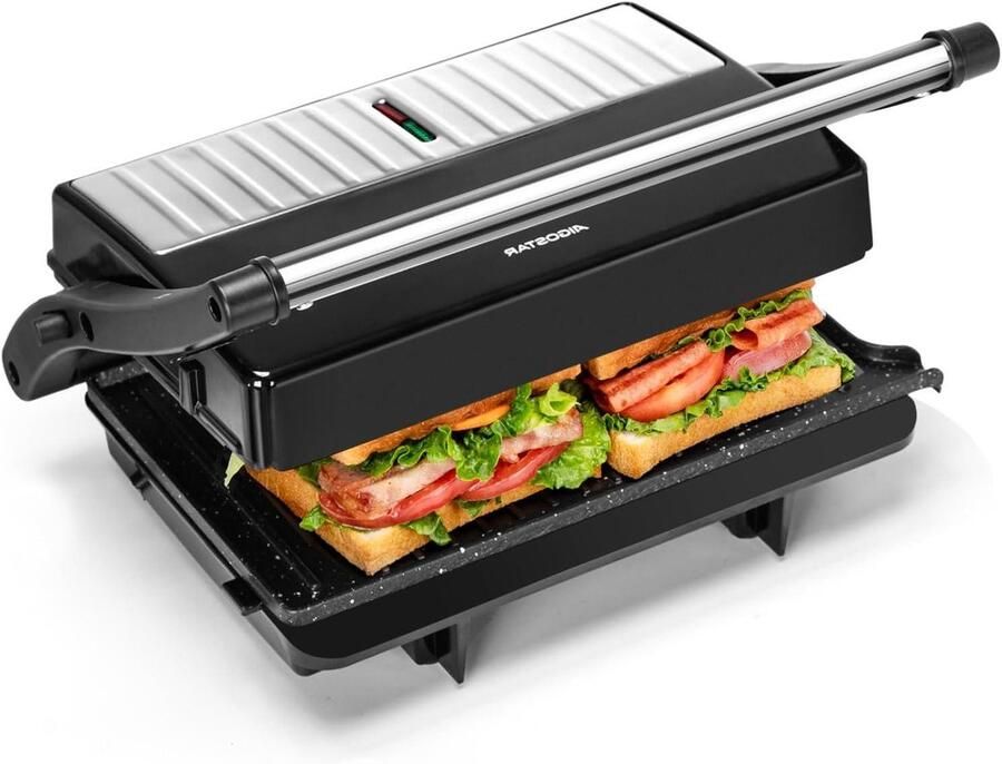 Contactgrill Panini Maker Tosti Apparaat Grill Snel Maaltijden Bereiden 180 Graden Opening