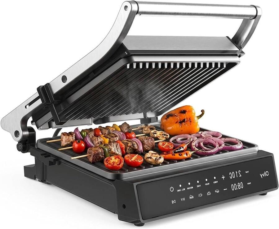 Contactgrill Paninigrill Tosti-ijzer Snel Maaltijden Bereiden 5 Automatische Programma's 2000 Watt Zwart