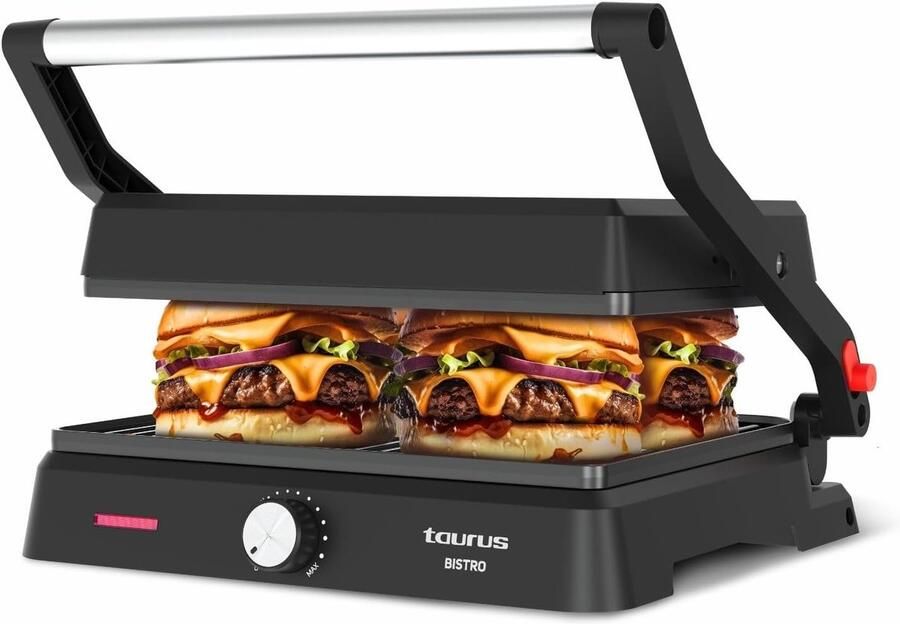 Contactgrill Plancha Elektrische Grill Snel Grillen 2-in-1 Functie 29x23 cm Metallic Zwart