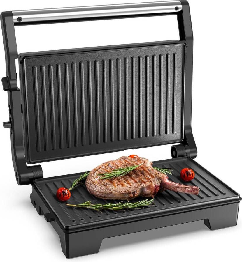 Contactgrill sandwiches steak en paninigrill antiaanbaklaag geopend 180 graden lichtindicator 1000 W zwart