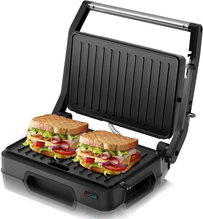Contactgrill Sandwichmaker Paninigrill Tosti-ijzer Snel Lunchen Grillen 180 Graden Opening 24x28x4 cm Zwart