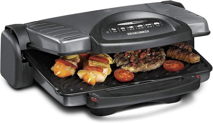 Contactgrill Tafelgrill Bakplaat Vetarm Grillen Flexibele Hoogte Instelling 33 x 24 cm Grijs