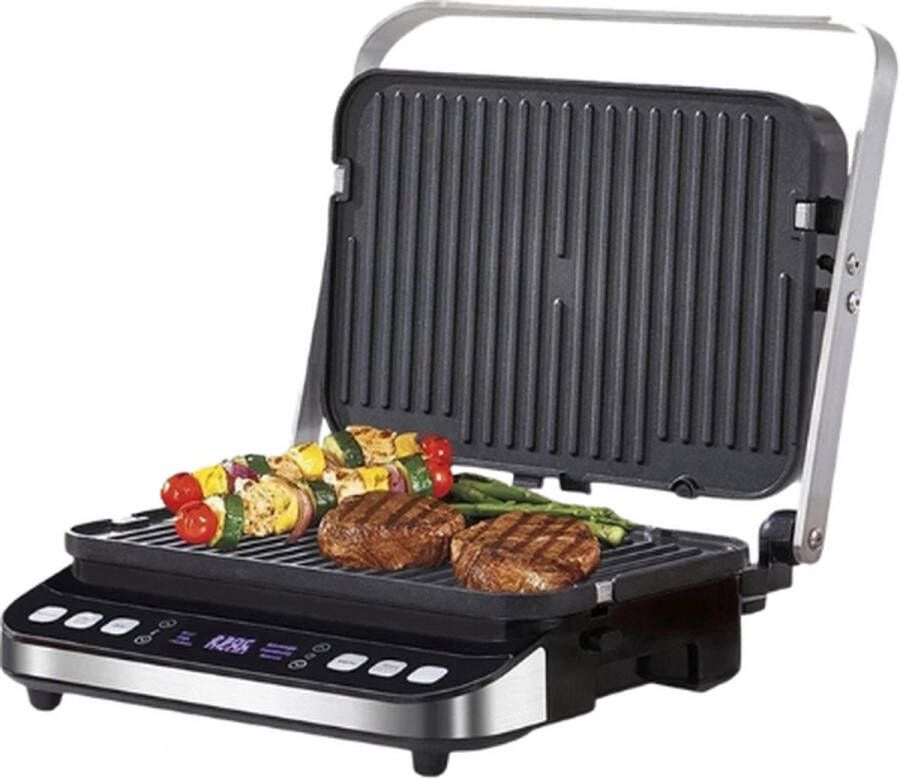 Contactgrill -Tosti apparaat Bakplaat 6-in-1 2000W Uitneembare platen Extra groot Anti aanbak 180° uitklapbaar Snel schoon
