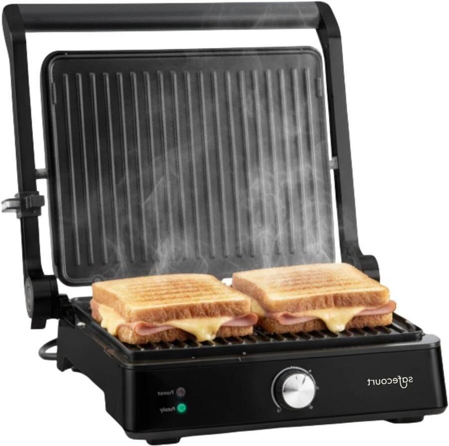 Contactgrill Tosti apparaat Eten bereiden PFAS-vrije platen 23x29 CM Zwart