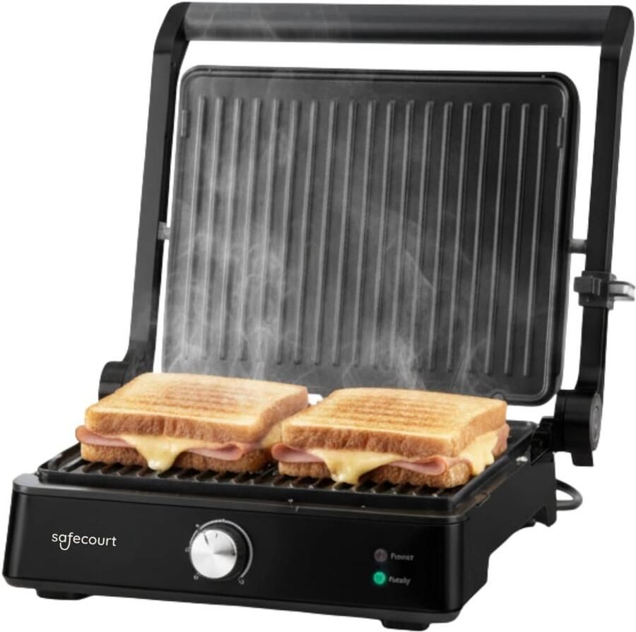 Contactgrill Tosti apparaat Gezond eten 100% PFAS-vrij 23x29 CM Zwart