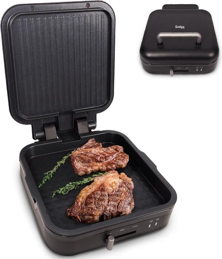 Elektrische Contactgrill Tafelgrill Bakplaat Lekker Grillen Afneembare Platen 1400 Watt Mat Zwart