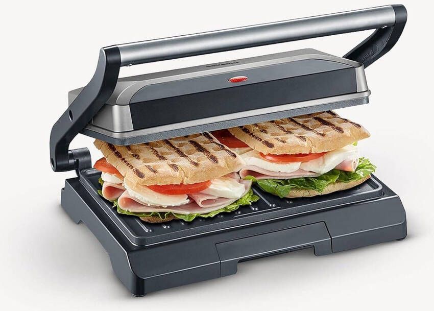 Contactgrill voor sandwiches steak en als paninigrill anti-aanbaklaag 800 W metallic grijs zwart
