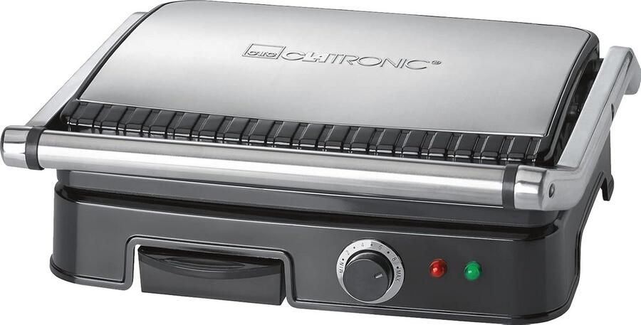 Contactgrill voor vetvrij dubbelzijdig grillen met antiaanbaklaag en roestvrijstalen behuizing