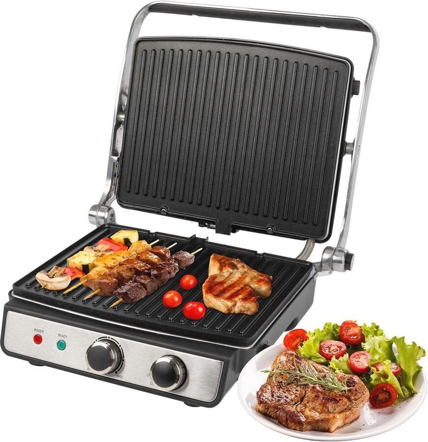 Contactgrill voor vetvrij grillen Elektrische Grill voor Panini Steaks en Toasts met Traploos Regelbare thermostaat