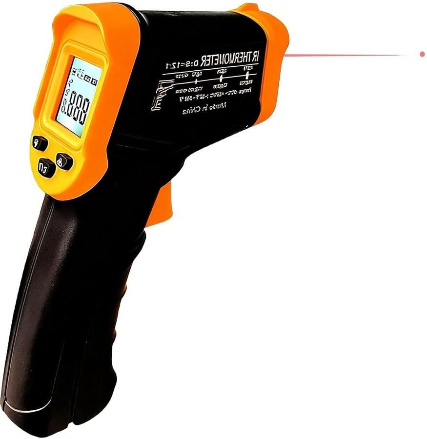Contactloze Digitale Infraroodthermometer voor Koken Pizza Oven en Temperatuurmeting -50℃ tot 600℃ LCD Verlichting Laser Grip Geel Zwart