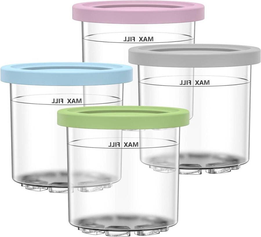 Containers Vervanging voor Ninja Creami Pints en Deksels 4 Pack 16oz Cup Compatibel met NC301 NC300 NC299AMZ Serie IJsmachine BPA Vrij Vaatwasmachinebestendig Lekvrij