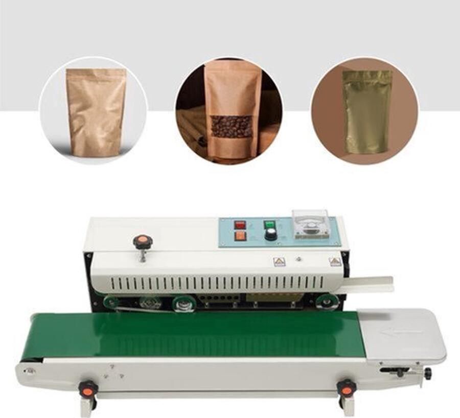Continue Heatsealer Automatisch 500 W Vermogen 12 mm Afdichtingsbreedte IJzer En RVS Voor Voedsel En Industrie