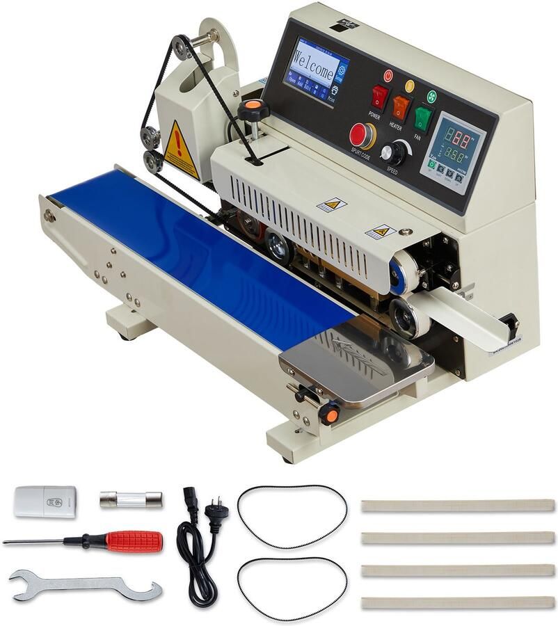 Continue Sealmachine 6–12 Mm Sealbreedte Horizontaal met Inkjetprint Instelbare Temperatuur en Snelheid Geschikt voor Plastic Zakken Van 0 03–0 8 Mm