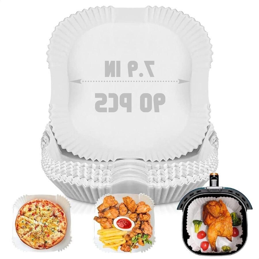 COOKINGFARM Air Fryer Perkament Paper [SQUARE] Air Fryer Liners Dutch Oven Liners wegwerp Liners 34 5 cm (90 tellen) Oven Magnetron en Air fryer Compatibel met 5 tot 7 Quart