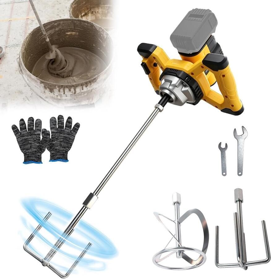 Cordless Concrete Mixer Compatible with Dewalt 20V Battery Brushless Electric Paddle Mixer 6 Speeds with 2 Stirring ShopVlot