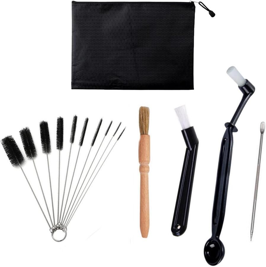 Cosensi 15pcs Cleaning Brushes Barista Brush Ideaal voor koffieliefhebbers Inclusief zwarte opbergtas Espresso Cleaning Brush Perfect v
