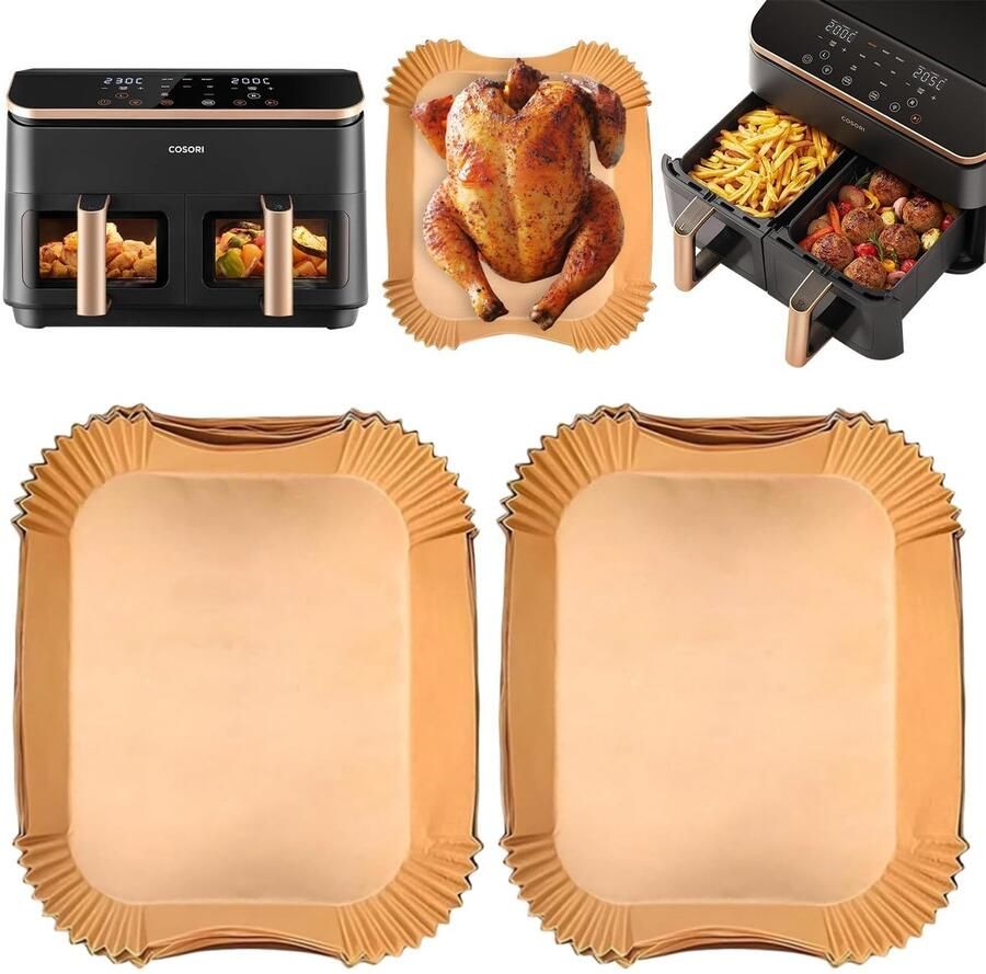 Cosensi Air Fryer Bakpapier 120 Stuks Gezond en Veilig 20.32x13.58 cm Perfect voor Cosori Air Fryers Koken Zonder Rommel Ideaal voor