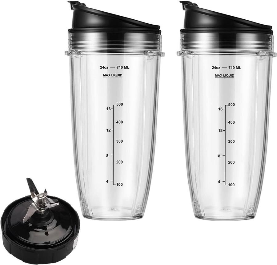 Cosensi Blender Cups Set van 2 To-Go Lids 24oz Vervangingscups 7 Fins Extractor Blade Geschikt voor Ninja modellen