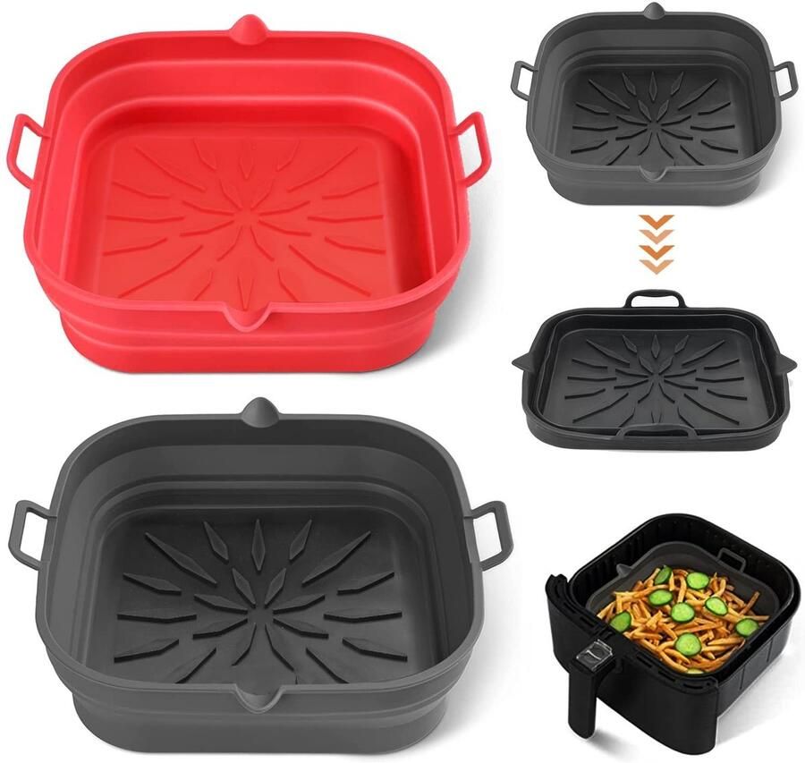 Cosensi Dailygoody Opvouwbare siliconen vormen Airfryer accessoires Zwart Herbruikbare liners Geschikt voor heteluchtfriteuse 2 stuks