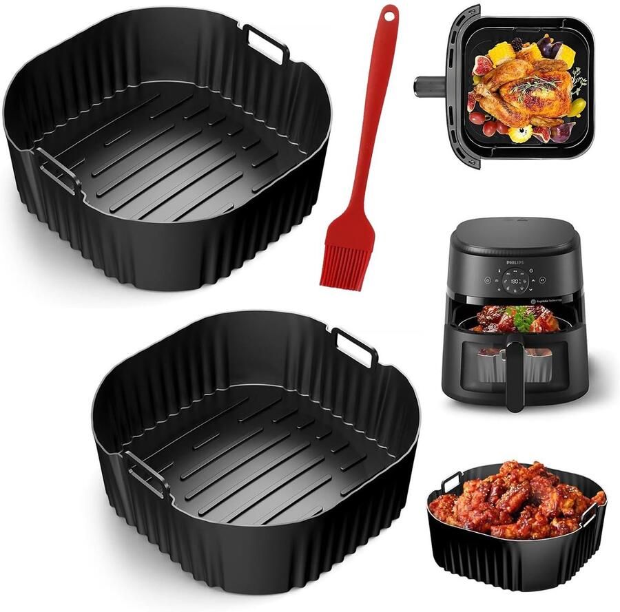 Cosensi Silicone Shape Air Fryer Accessoires Bakvorm 2x Moulds Silicone Oliekwast Geschikt voor Philips Airfryer 5000 Series XXL 7.2 L