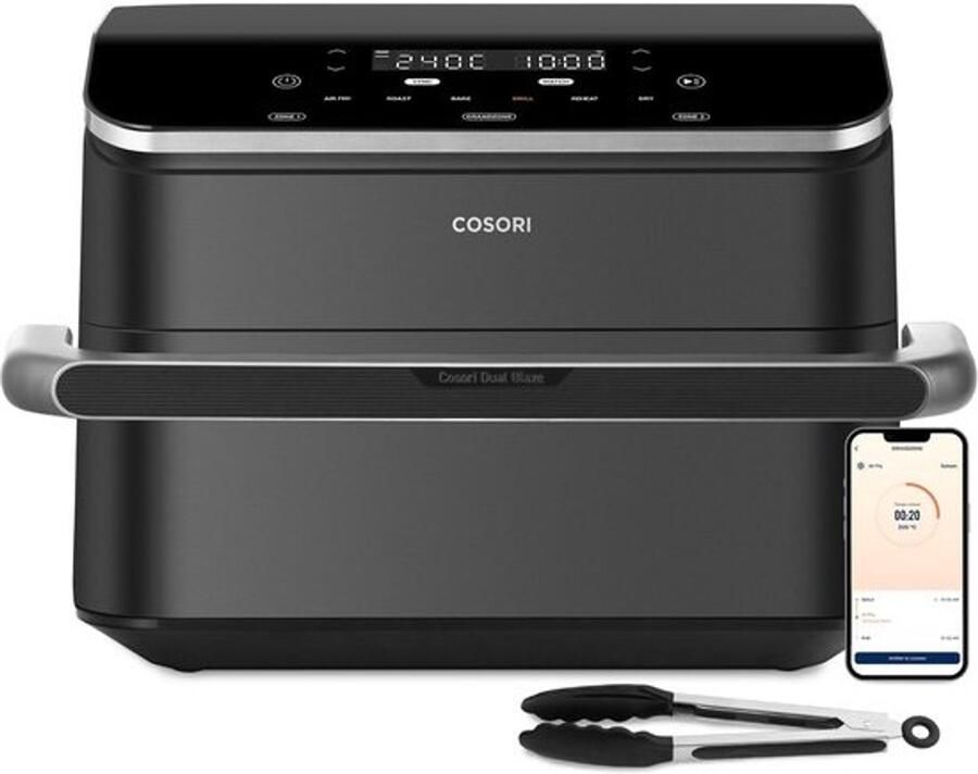 COSORI heteluchtfriteuse met 2 compartimenten airfryer 8-in-1 Dual Blaze TwinFry XXL 10L airfryer met dubbele kamer verwijderbare scheidingswand en verwarmingselementen onderin 70 recepten voor 2-6 personen