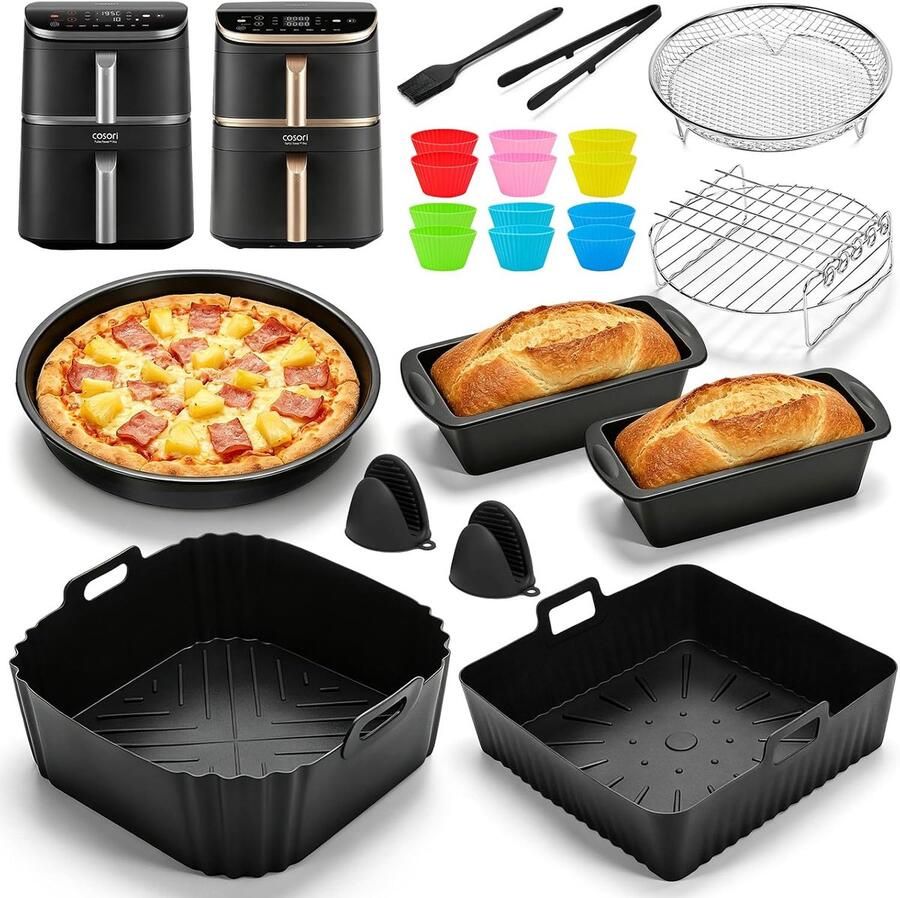 Cosori Turbo Tower Pro 2 kamers 10 8 l (6 5 l 4 3 l) 2 stuks siliconen vorm airfryer accessoires pizzaplaat cakebroodvorm voor Cosori Turbo Tower Pro accessoires