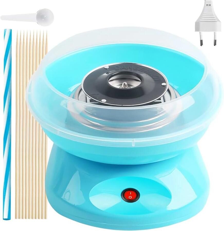 Cotton Candy Machine 450 W suikerspinmachine voor thuis met maatlepel kunststof snoepstokjes tien stokken blauw