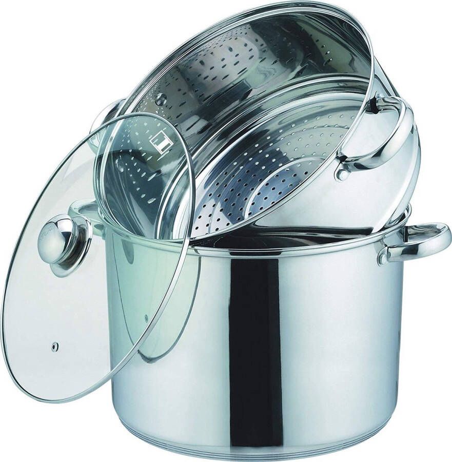 Couscous- en Stoomkookpan 3 in 1 20 cm 4 Liter Roestvrij Staal met Glazen Deksel