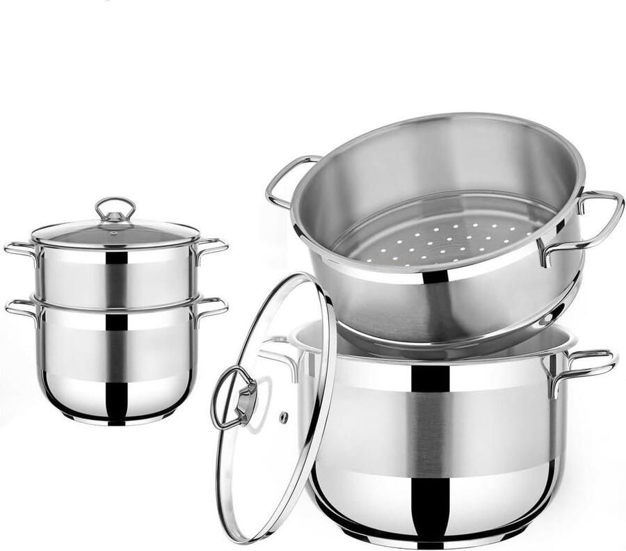 Couscous Pan Couscousser Stoofpan Gezond Koken Stoomfunctie 31 cm Zilver