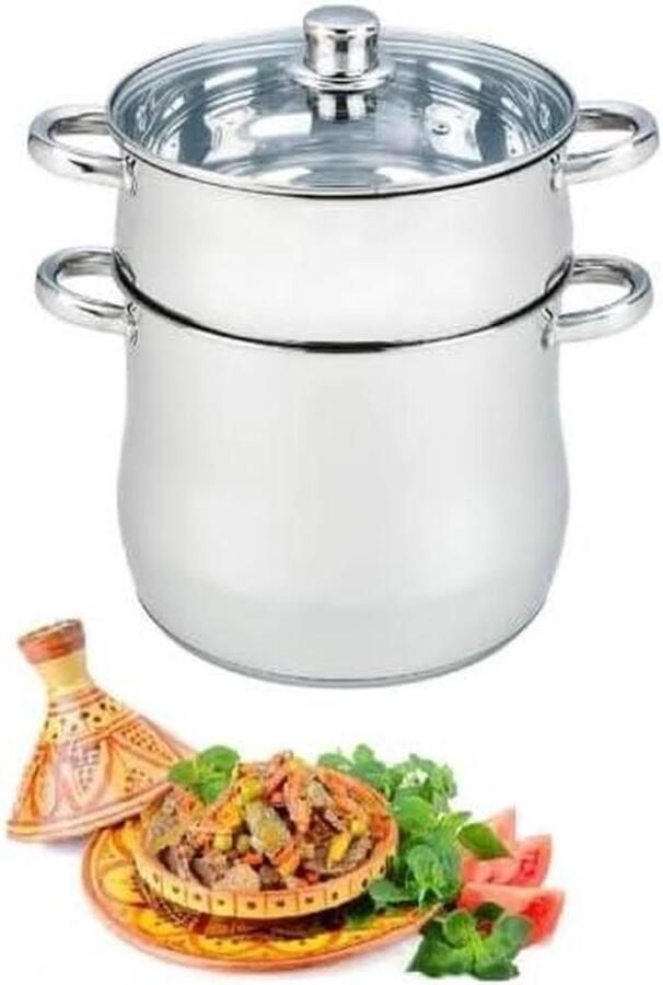 Couscous Pan Stoommaker Pan Maaltijden Bereiden Roestvrij Staal 8 Liter Zilver