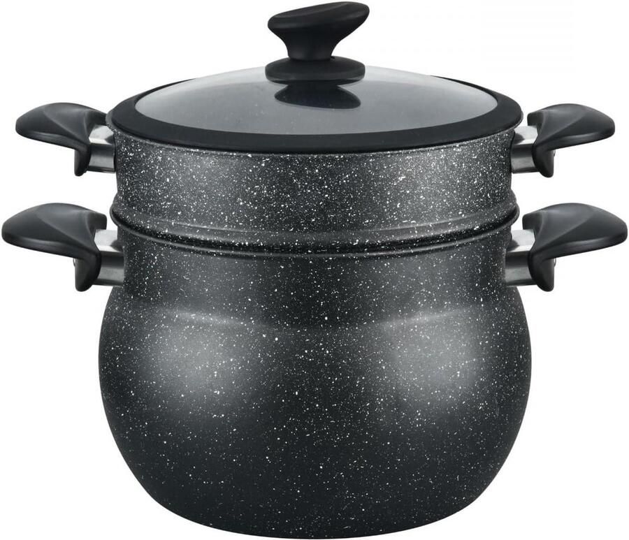 Couscous Pan Stoompan Kookpan Gezond Koken Marmeren Anti-aanbaklaag 8 Liter Zwart
