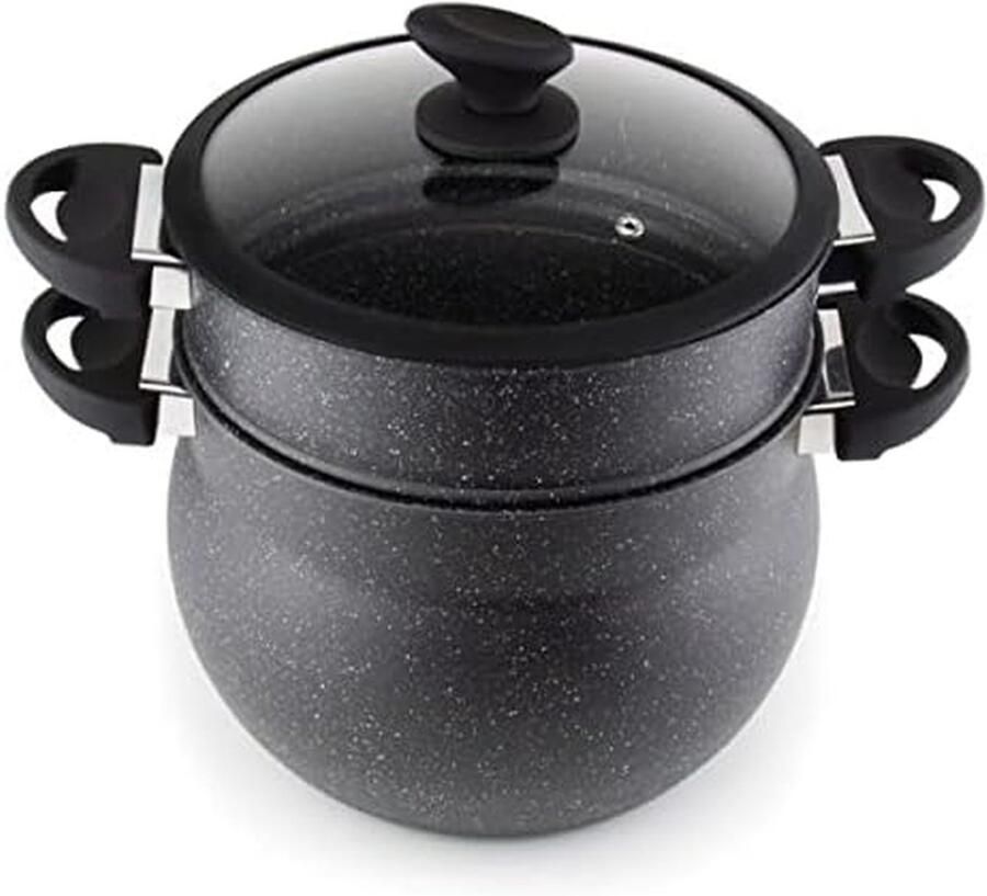 Couscous Pan Stoompan Kookpan Traditioneel Koken Hoge Kwaliteit Coating 12 Liter Inhoud Zwart