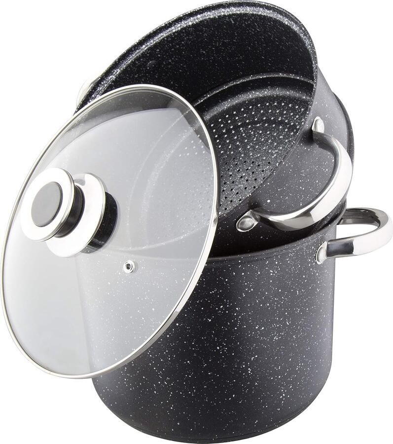 Couscous-Pan Stoompan 3 In 1 Diameter 24 Cm 8 Liter Hoogwaardig Roestvrij Staal Voor Alle Warmtebronnen Inclusief Inductie Coating Type Steen Zonder Pfoa Zwart
