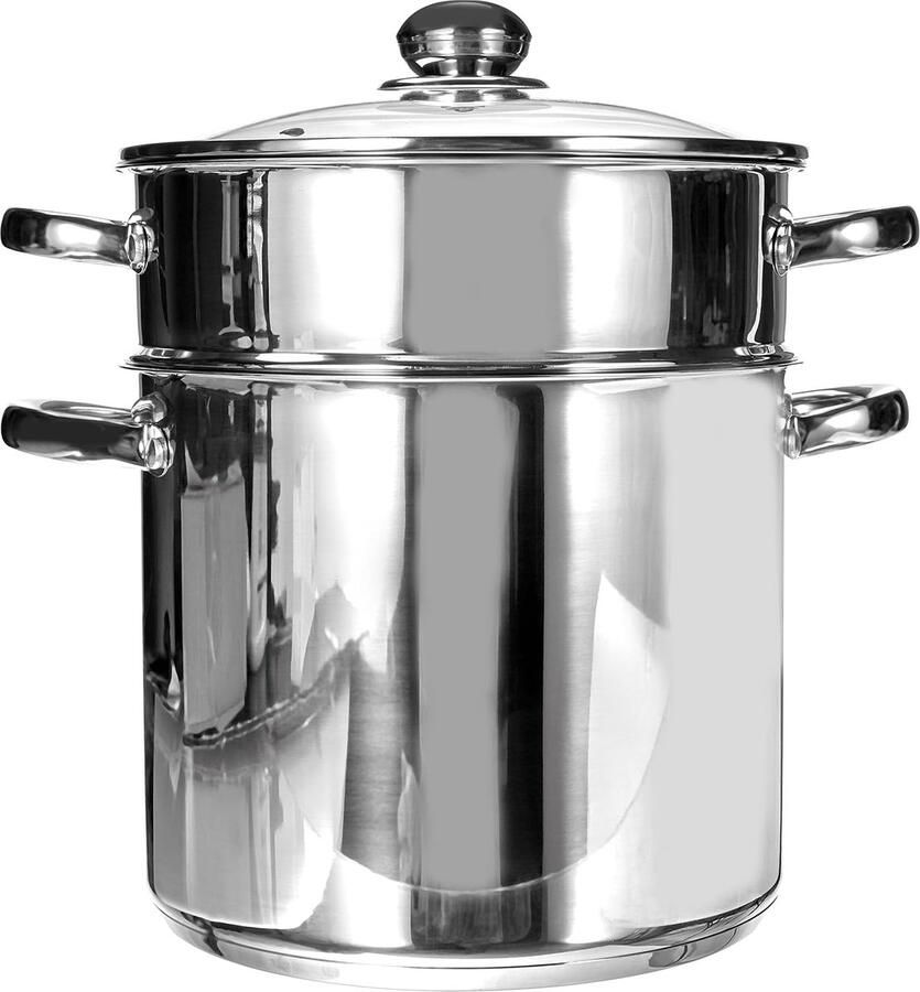 Couscousmaker met Glazen Deksel Geschikt voor Inductie en Alle Warmtebronnen Ø24cm 9L RVS